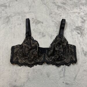 ASOS DESIGN Bra Womens 40D Black Lace Underwire Sheer Unlined Lingerie Plus Size